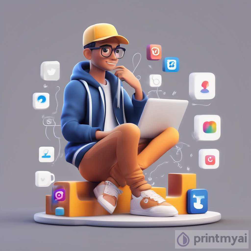 3D Illustration: Animated Character Relaxing on Instagram Logo