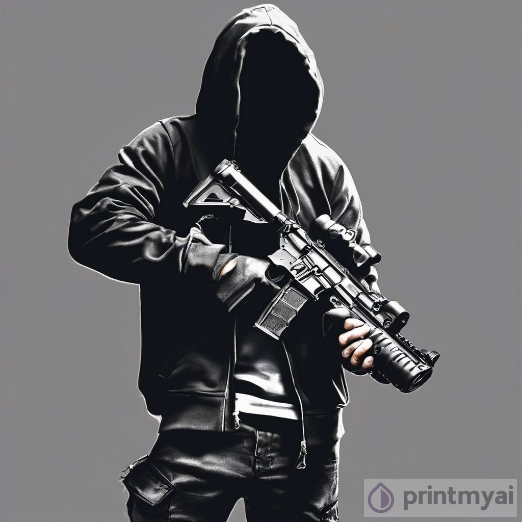 The Mysterious Figure: Exploring the Art of a Guy on a Black Background with Hoodie and Gun