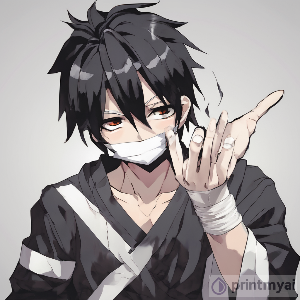 Unveiling the Mysterious Anime Boy with Black Hair and Bandages | PrintMyAi