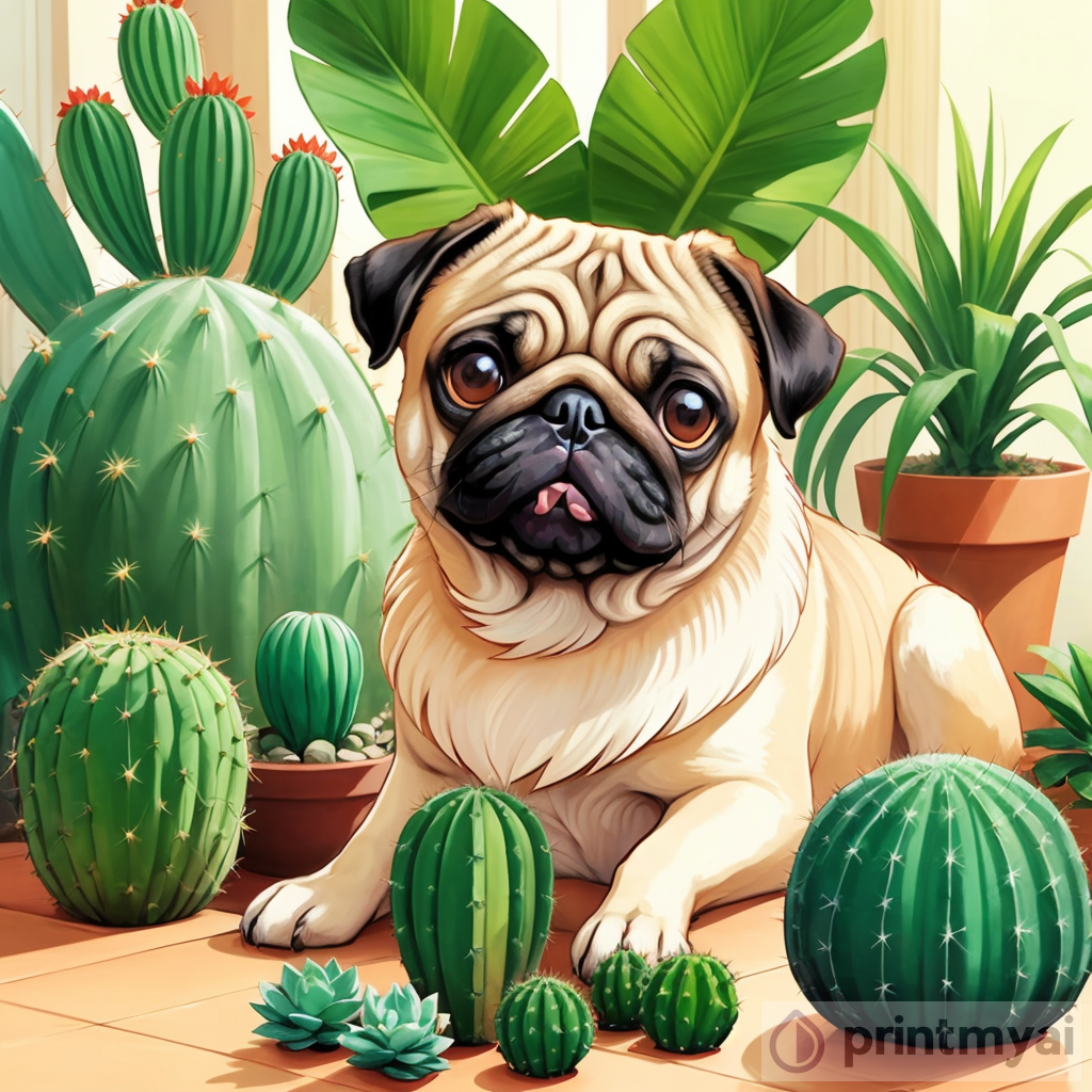 The Perfect Combination: Pug, Cactus, and Monstera