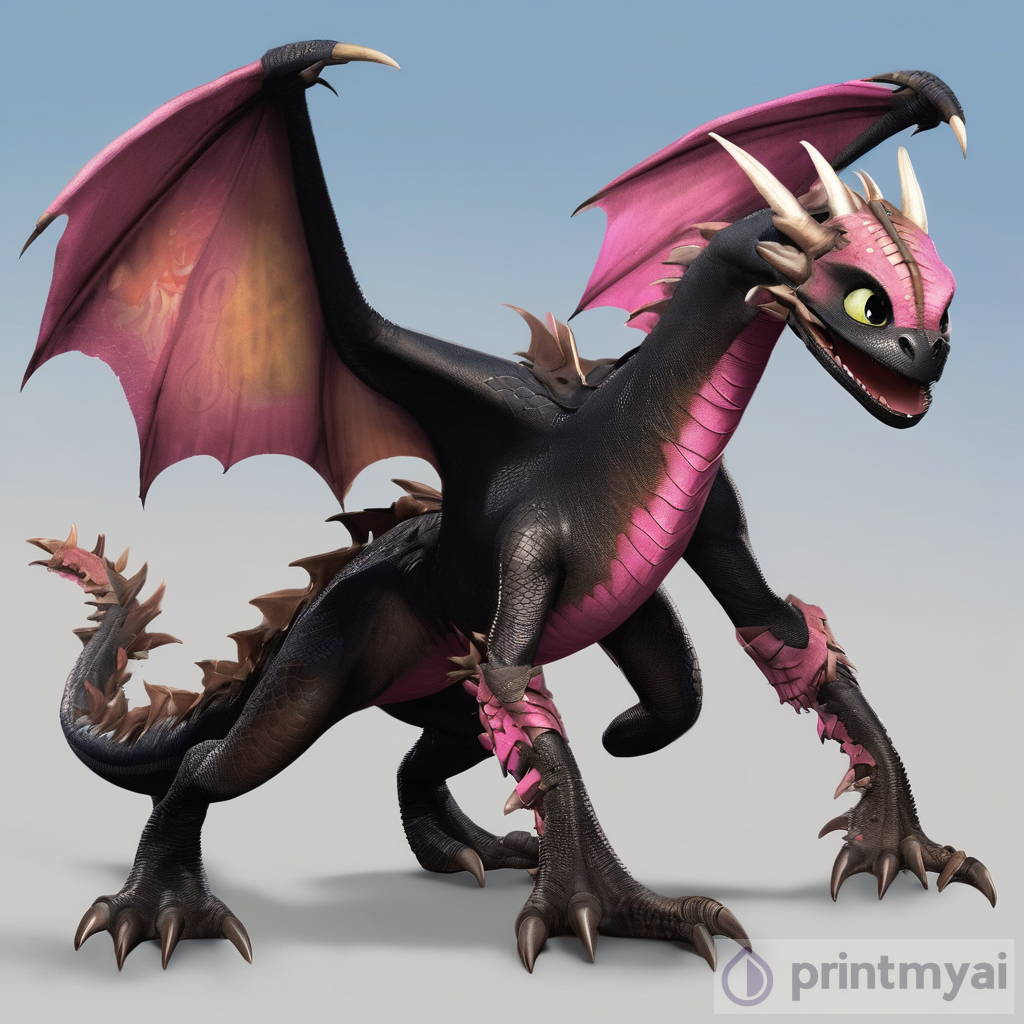 Exploring the Graceful Beauty: How to Train Your Dragon- Inspired Black, Brown, and Pink Female Stormcutter Dragon