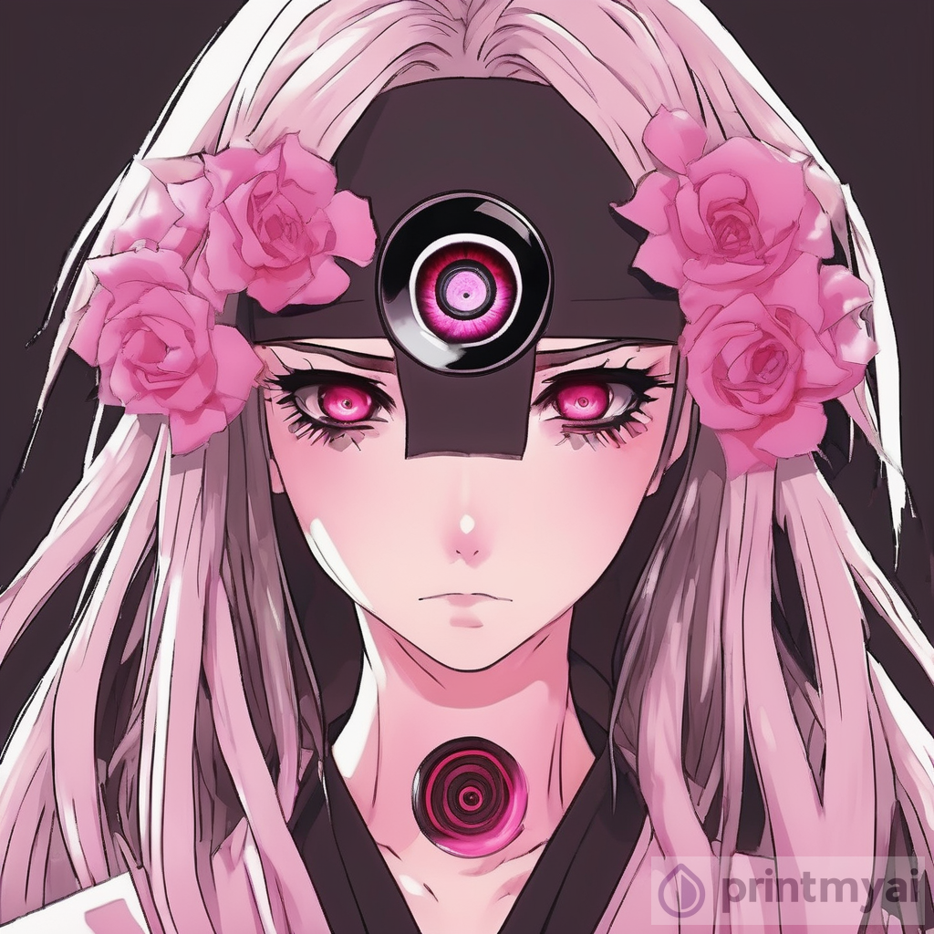 Fierce Anime Art: Une Femme Nomme Azalea with Rose Hair and Sharingan & Rinnegan Eyes