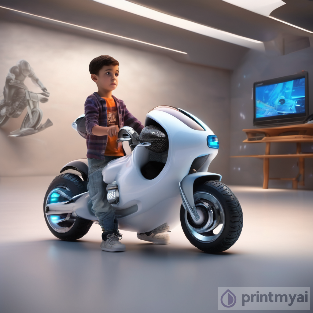 Young Ptech Enthusiast with Futuristic Motorcycle - Disney Pixar-Inspired Art