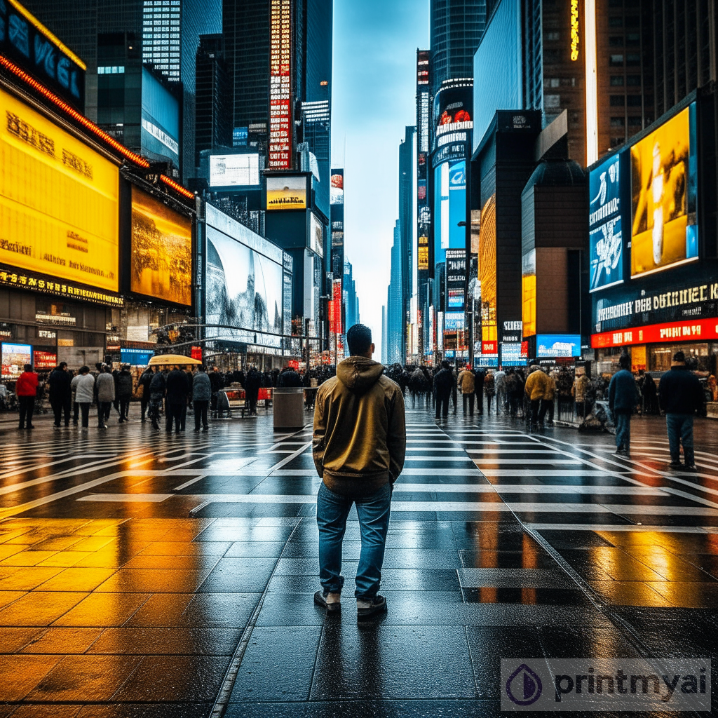Lonely man wandering through times square