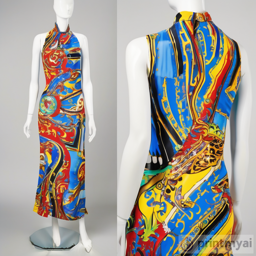 Gianni Versace Couture Printed Halterneck Dress Artwork