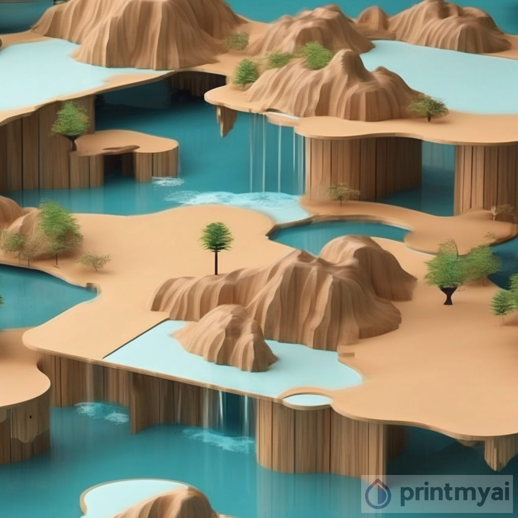 Surreal Landscape with Floating Islands and Waterfalls: Dune Wooden