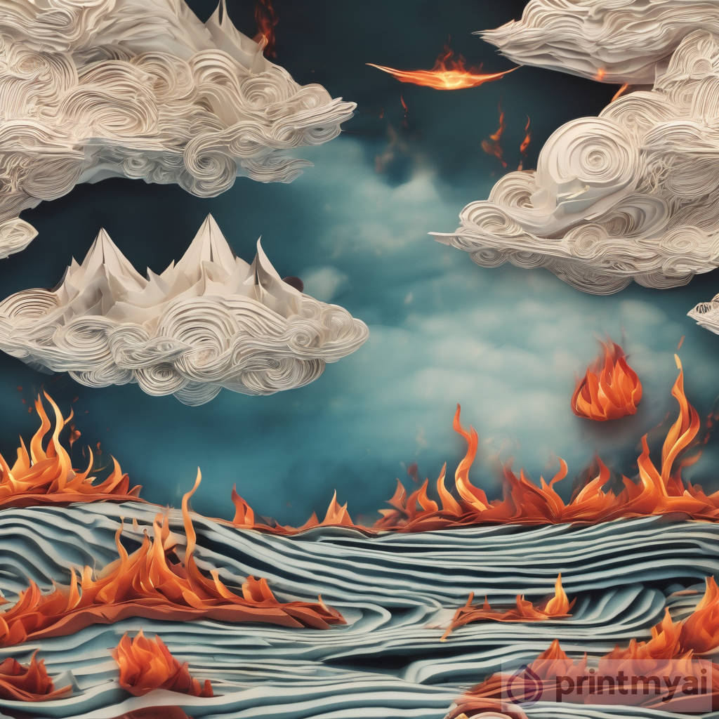 Fire Water Fusion: Surreal Paper Landscape