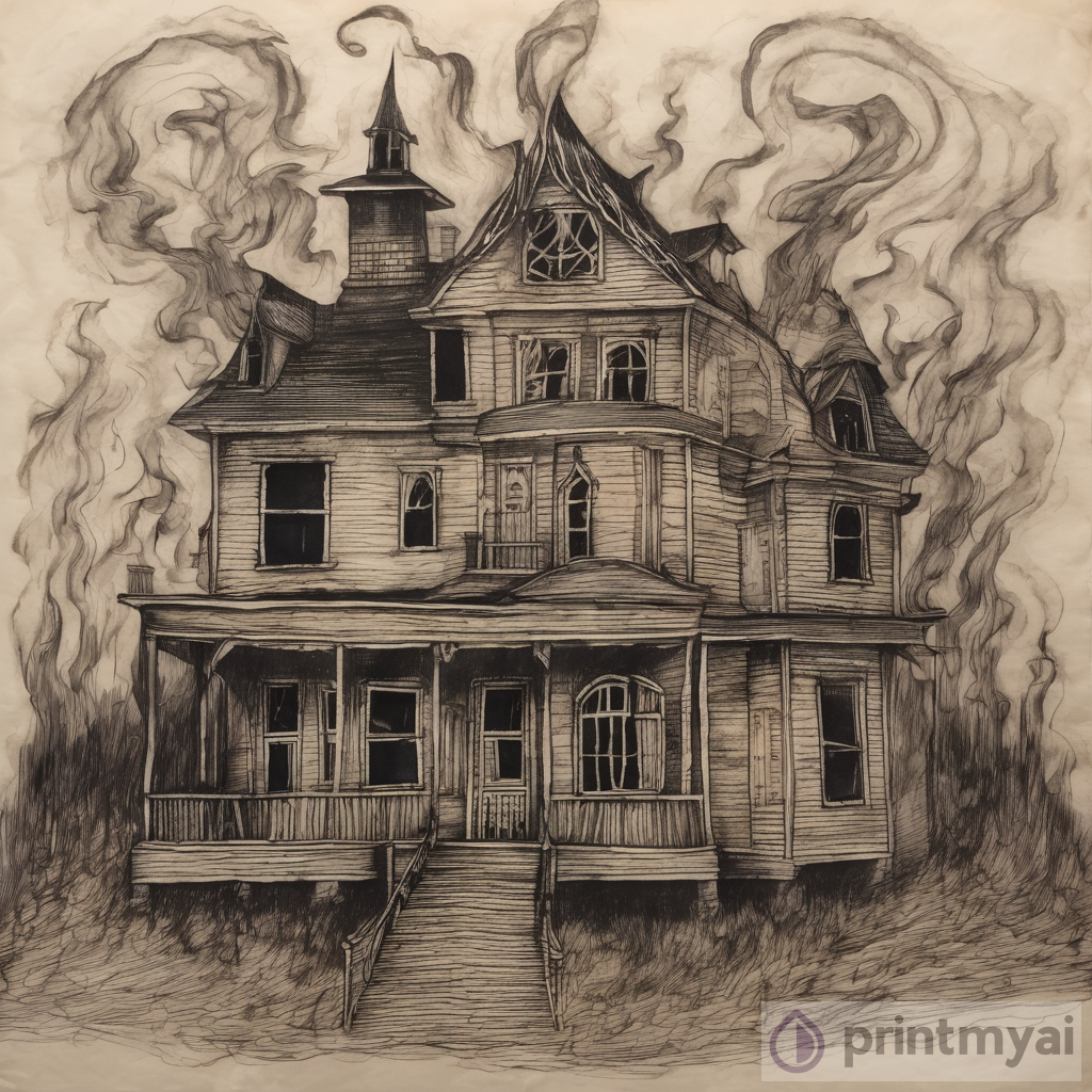 Chilling Haunted House Ink Drawings