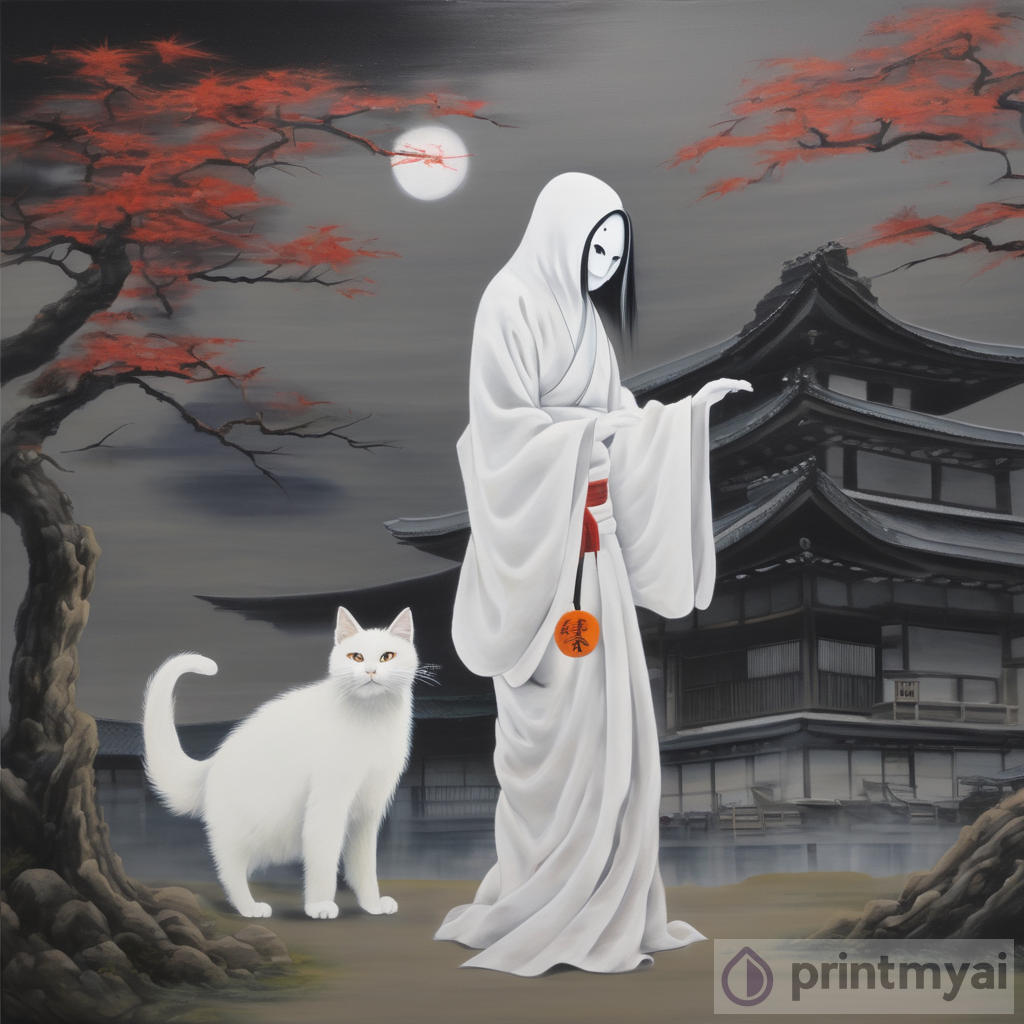 Ghost and Cat Japanese Paintings: Acrylic