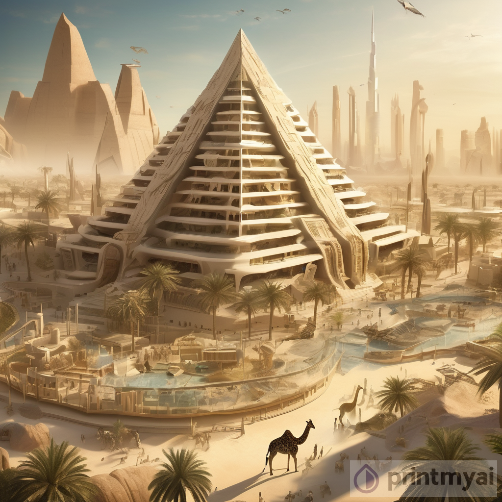 Futuristic Dubai Ziggurat Pyramid & Wildlife Harmony