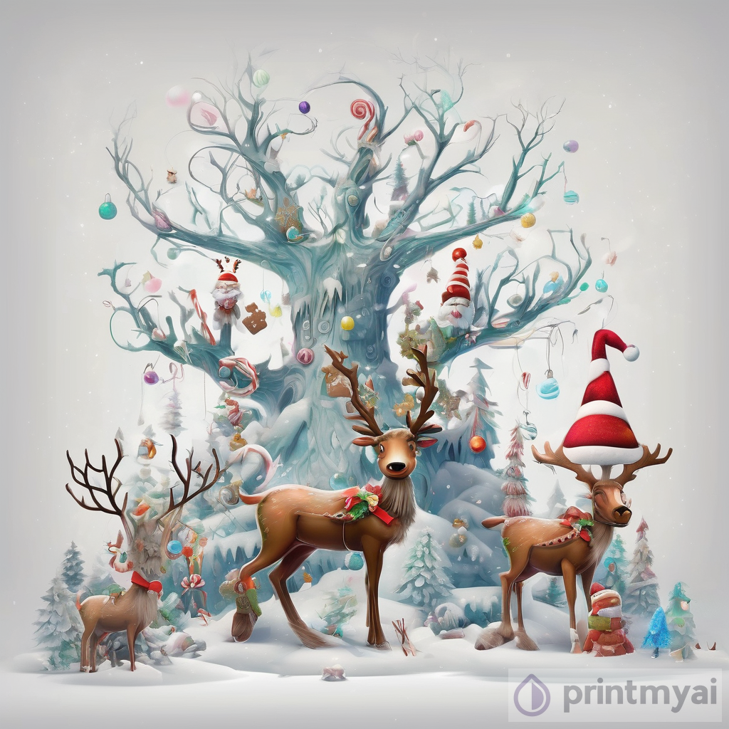 Enchanting Digital Art: Reindeer, Grinch, Gingerbread Man, Gnome, Dead Tree