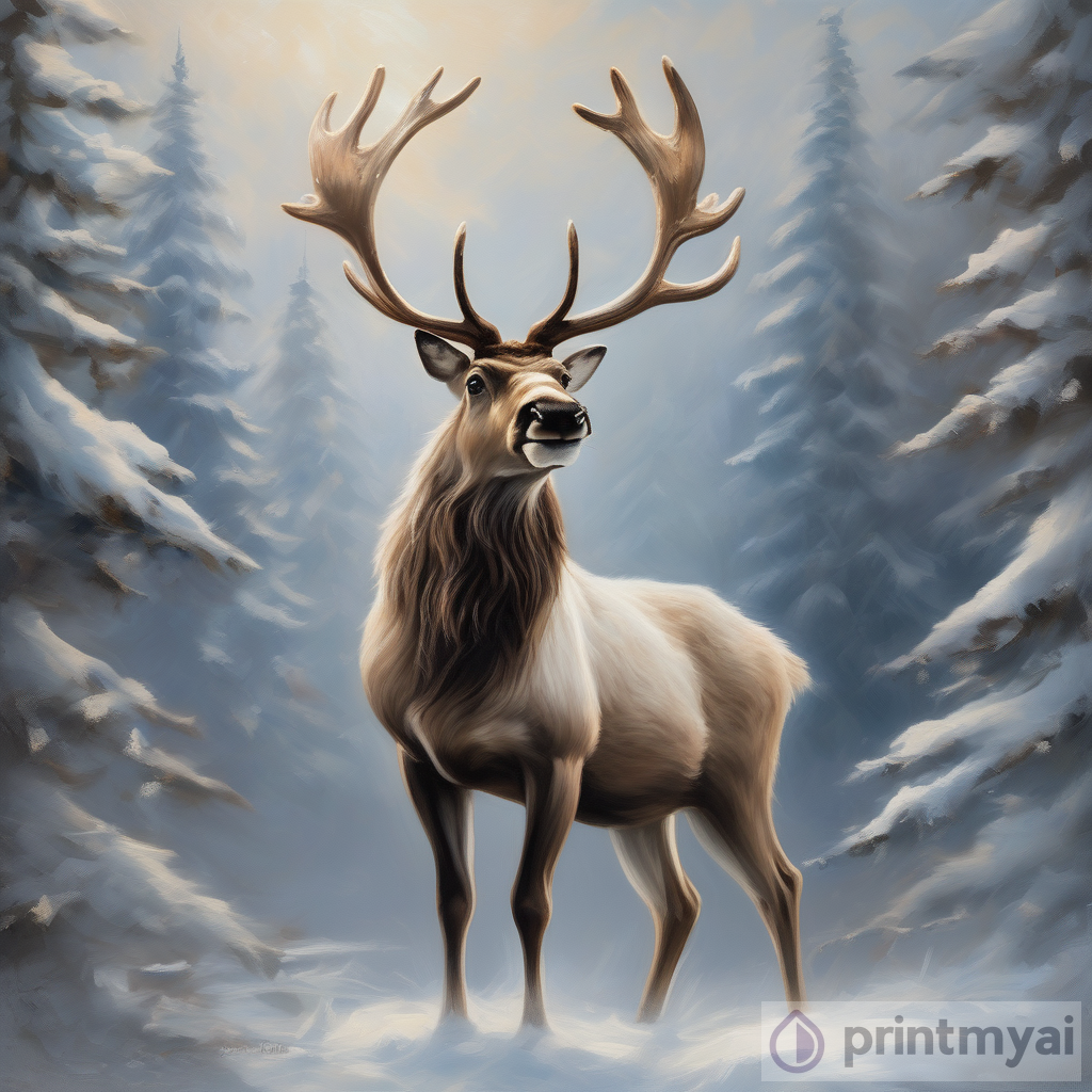 Majestic Reindeer Oil Painting: Winter Wonderland Art