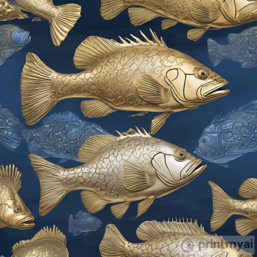 Elegant Grouper Drawing with Gold Accents