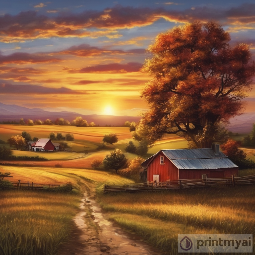 Country Sunset Scenery Painting