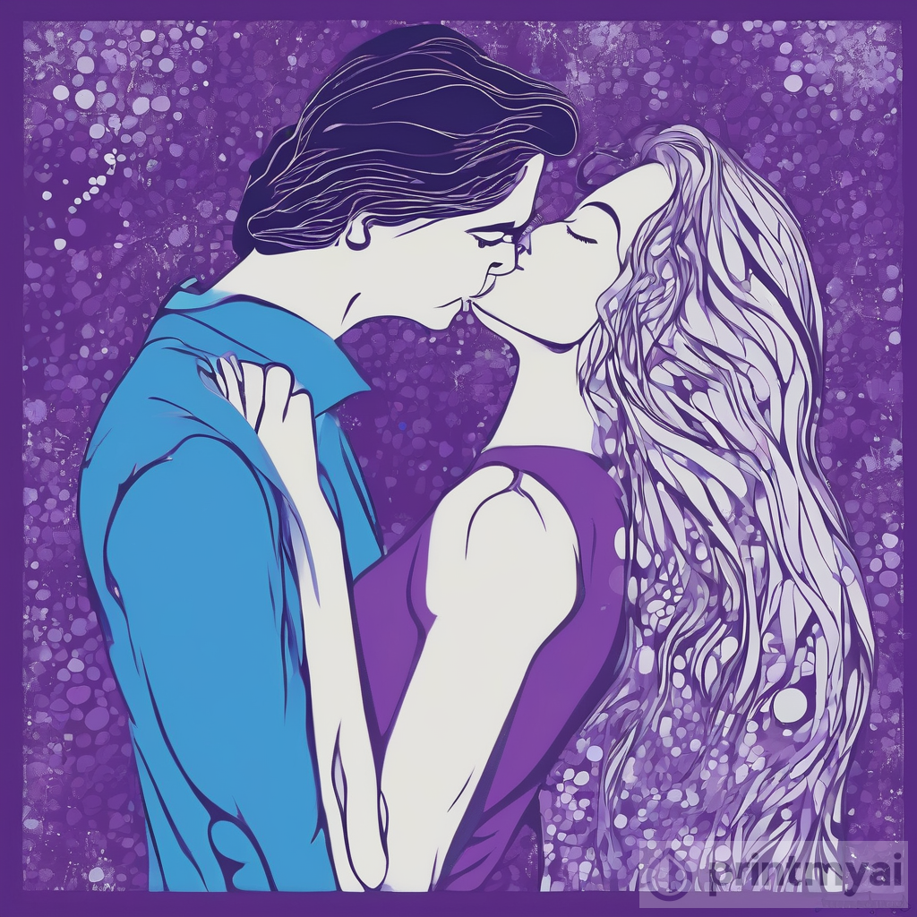 Passionate Lovers Kiss in Purple and Blue Art