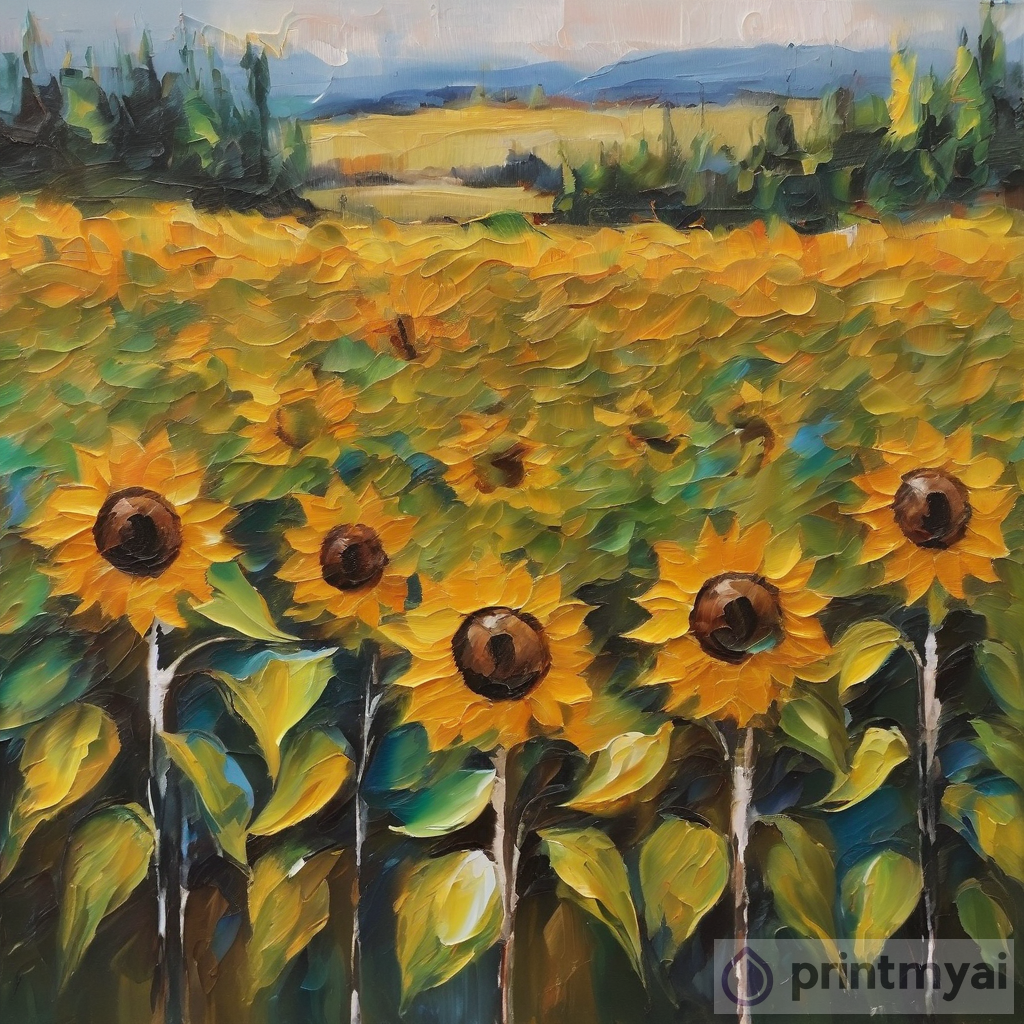 Sunflower Landscape Painting: Original Oil Abstract Art