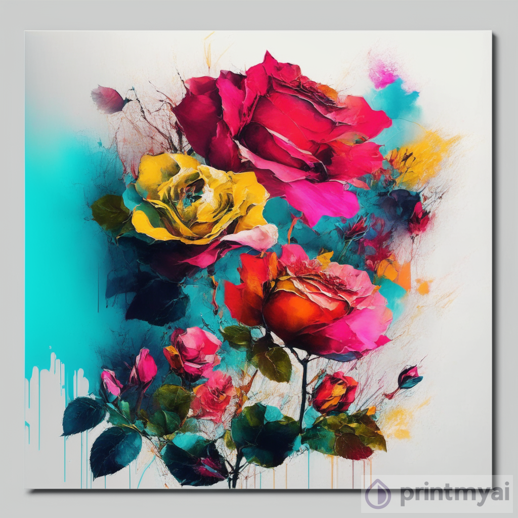 Colorful Wild Roses Abstract Flower Modern Art