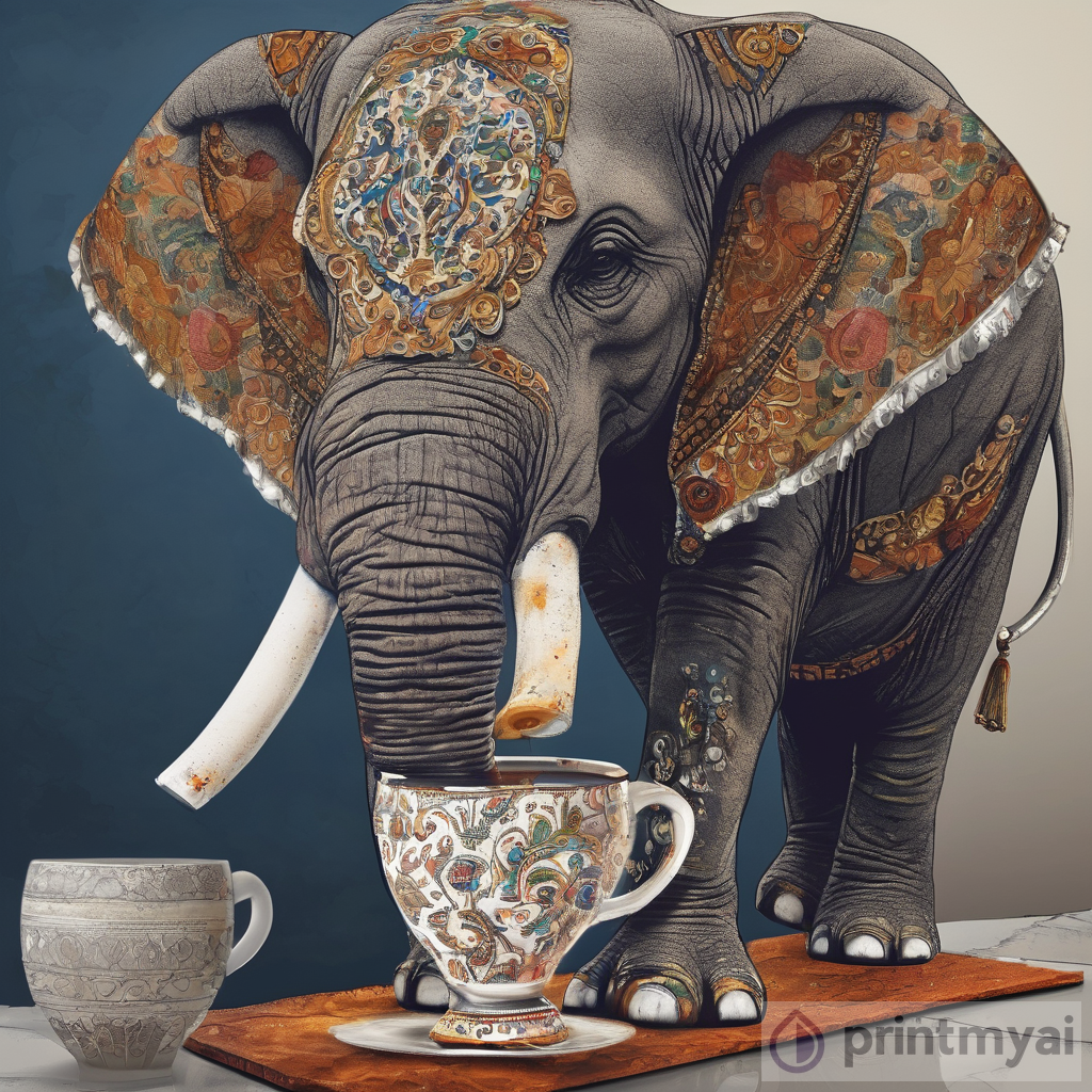 Graceful Elephant With Cup Artwork