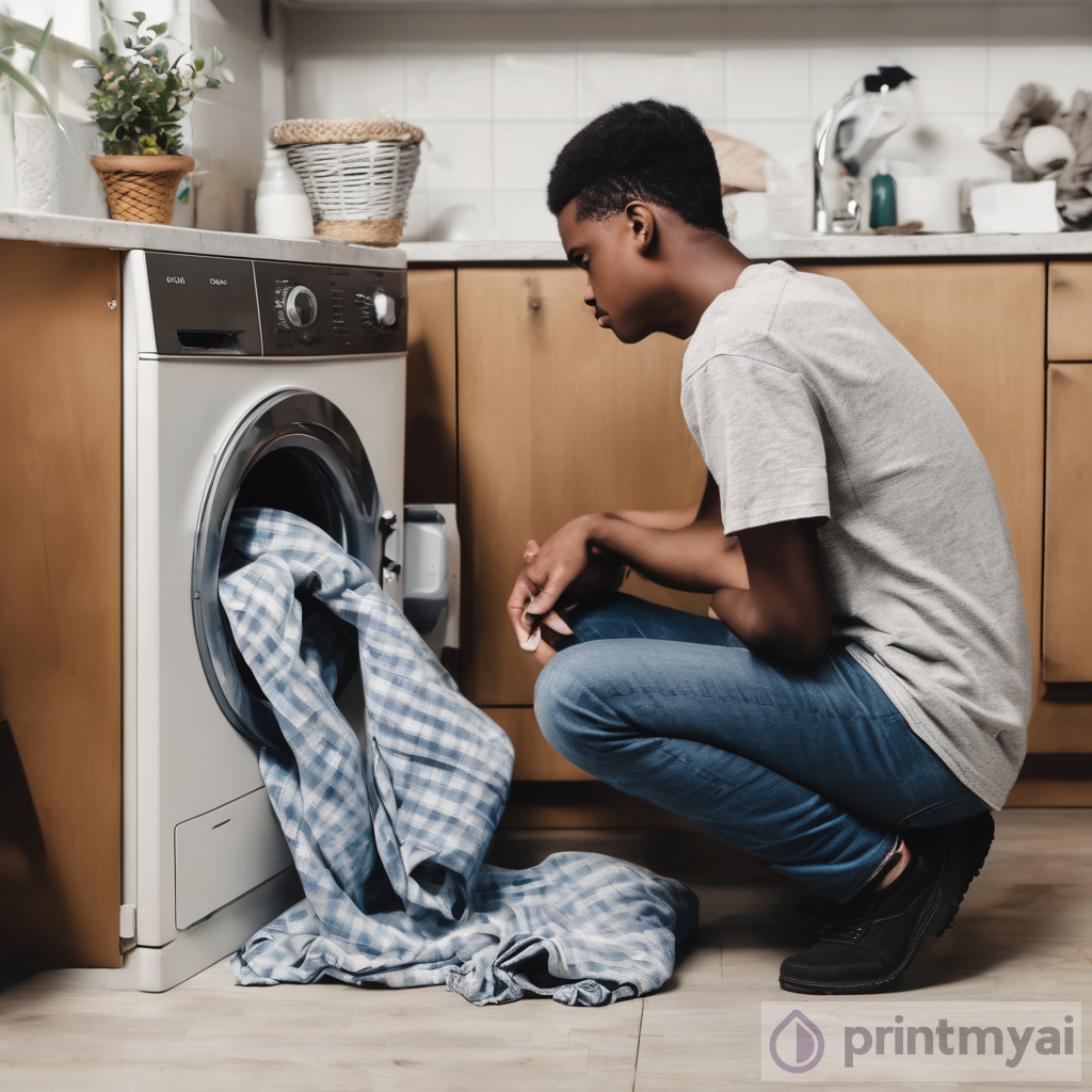 Admiring Determination: Teen Observing Man Fixing Washing Machine