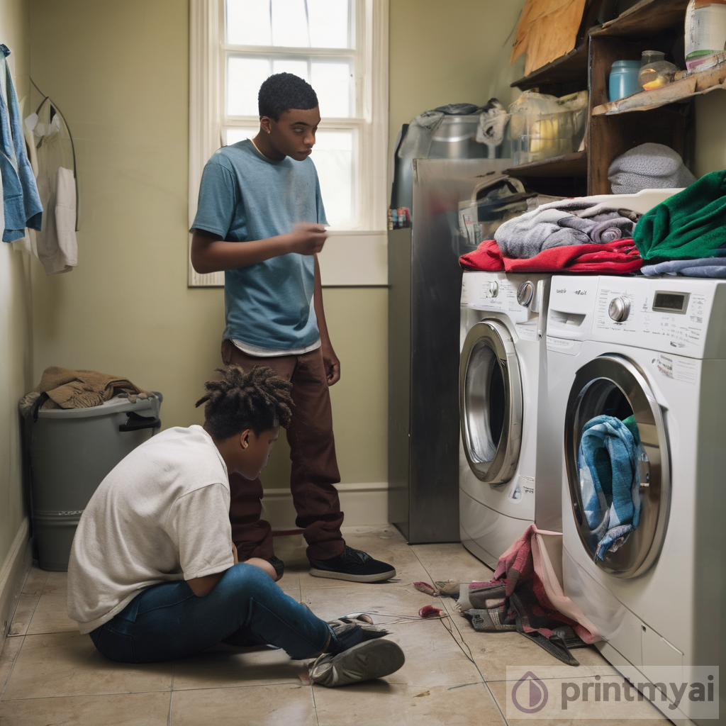 Teen Watching Man Fix Washing Machine