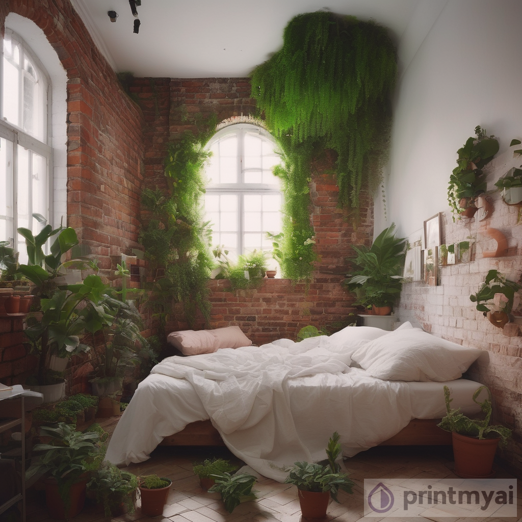 Cozy Plant Bedroom: Surreal Tranquil Brick