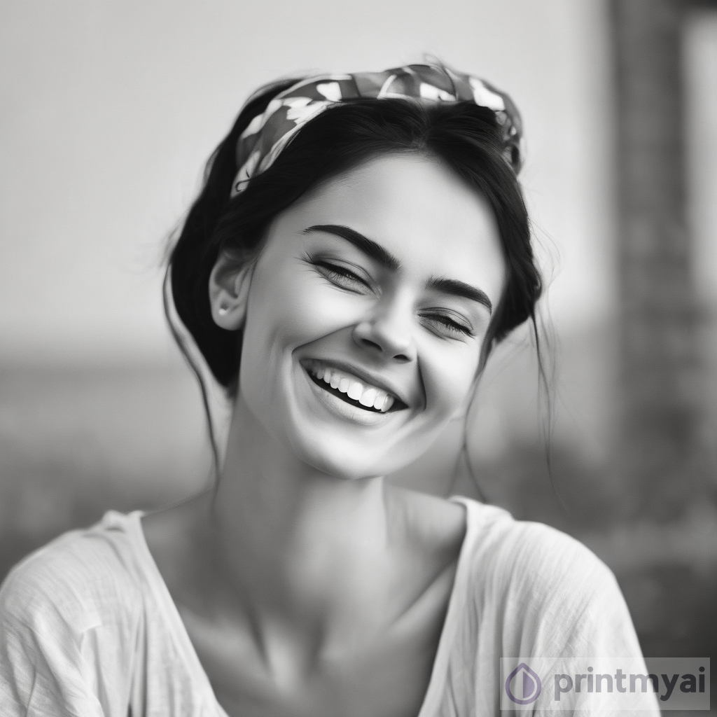 Captivating Joy: Happy Woman in Black and White Picture