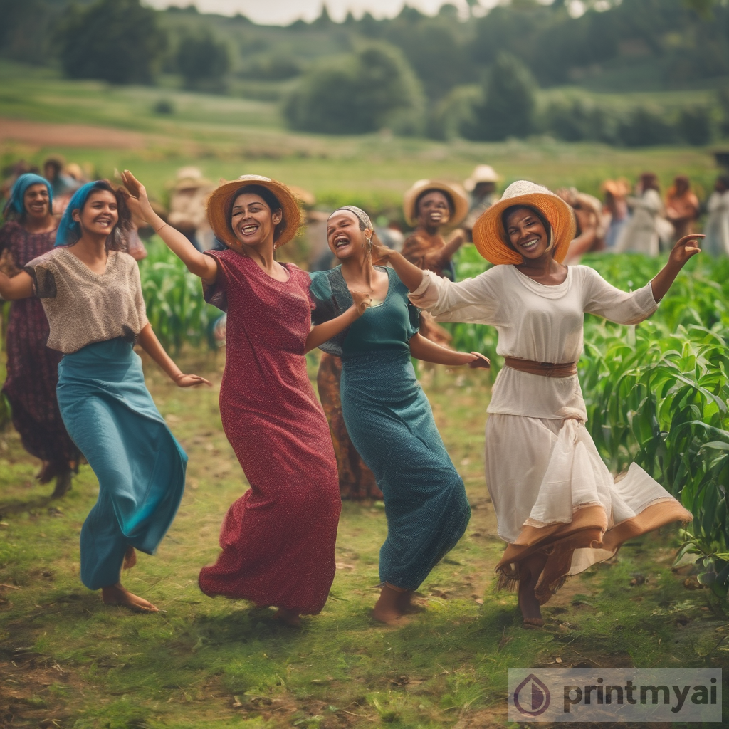 Joyful Women Dancing in Farm
