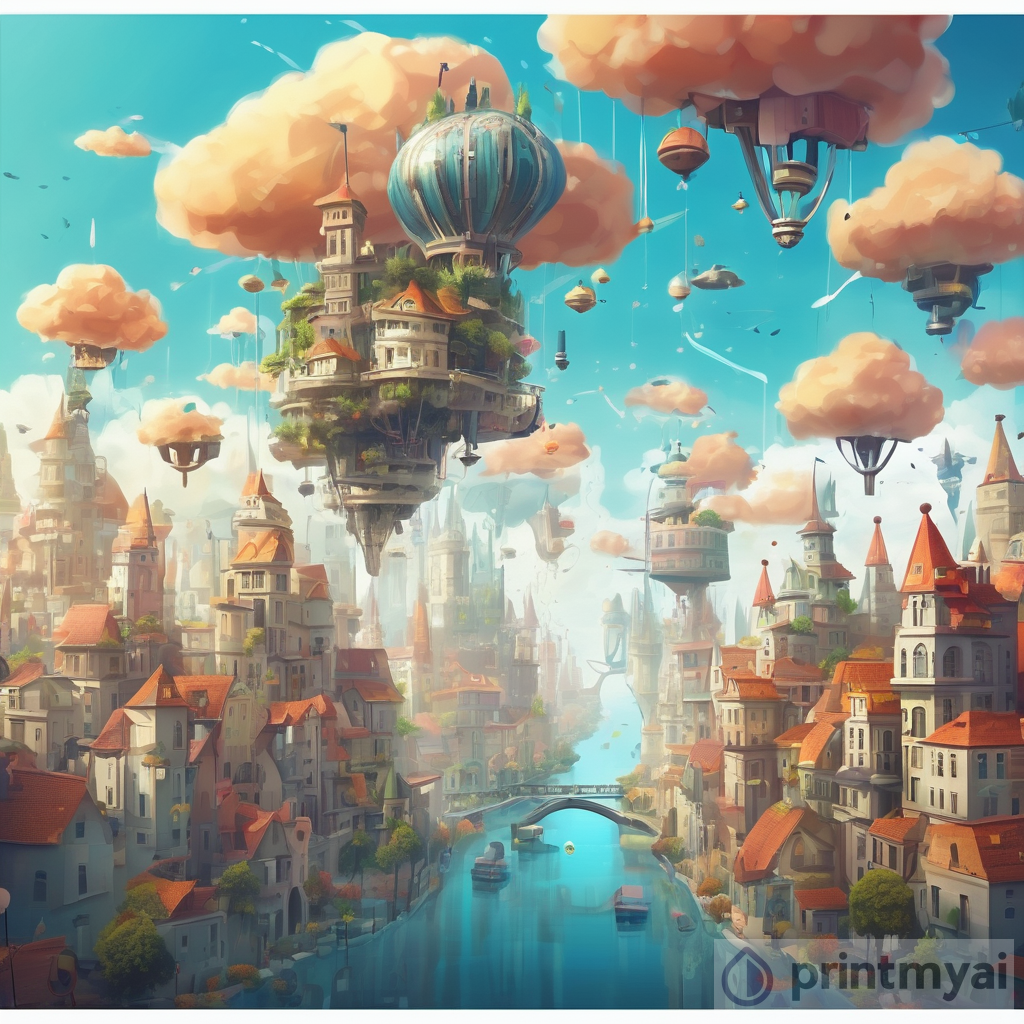 Whimsical Floating City in the Sky AI Art