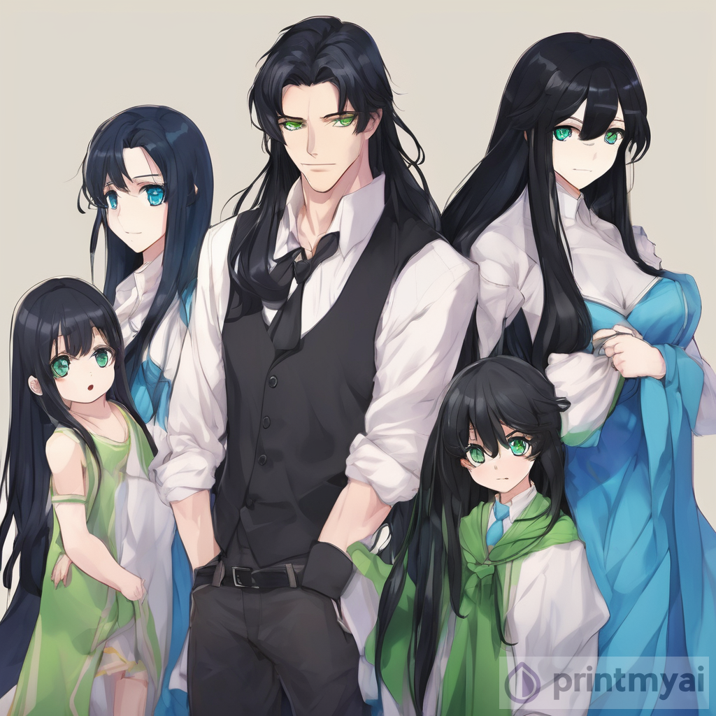 Captivating Royal Family with Blue Eyes and Black Hair | Anime Art