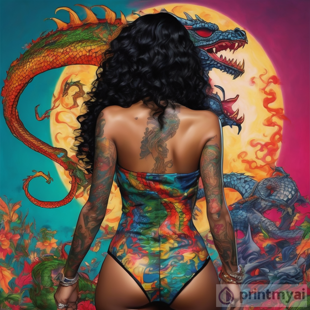 Fierce African American Woman with Dragon Tattoo