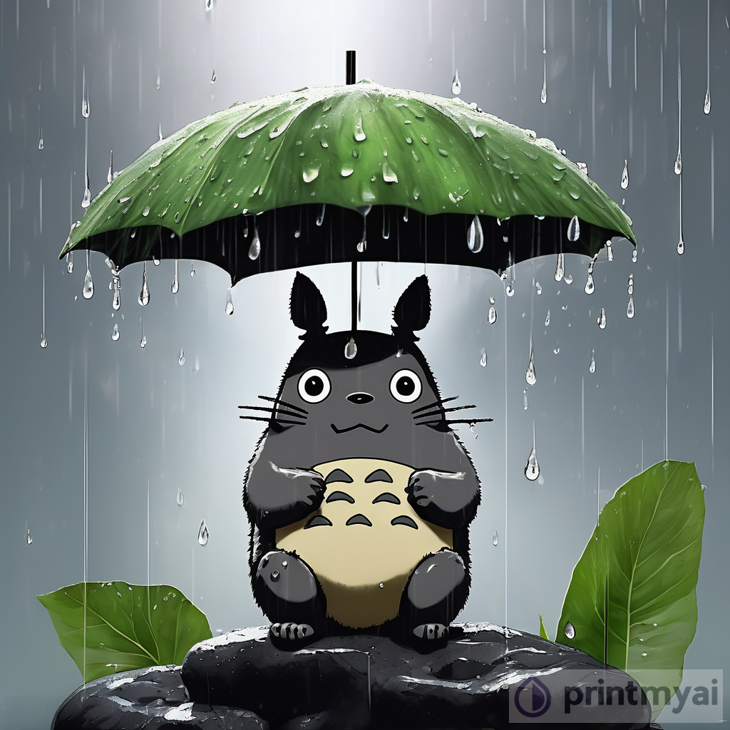 Little Totoro in Rain Shower Art