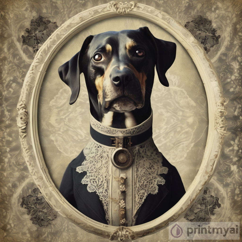 Whimsical Dog-Headed Anthropomorphic Character in Vintage Clothing