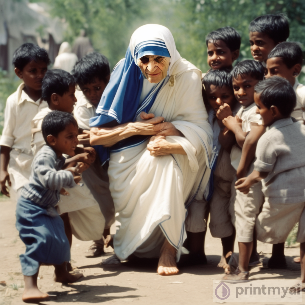 Mother Teresa Playfully Fighting with Children