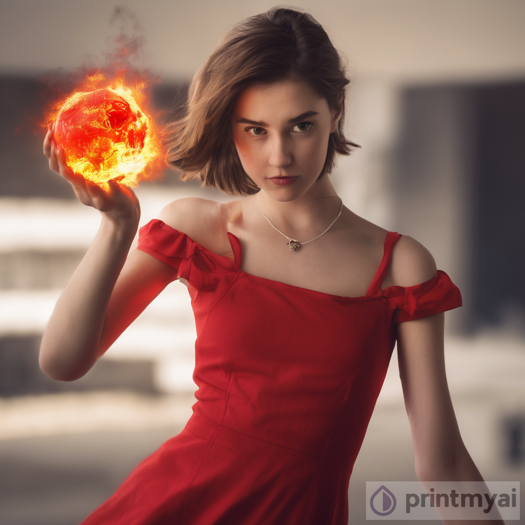 Powerful Girl: Red Dress & Fireball
