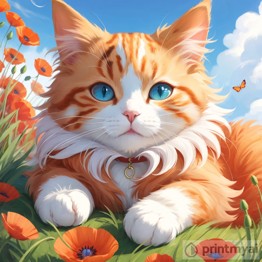 Cat Nap in Poppies: Playtime Serenity