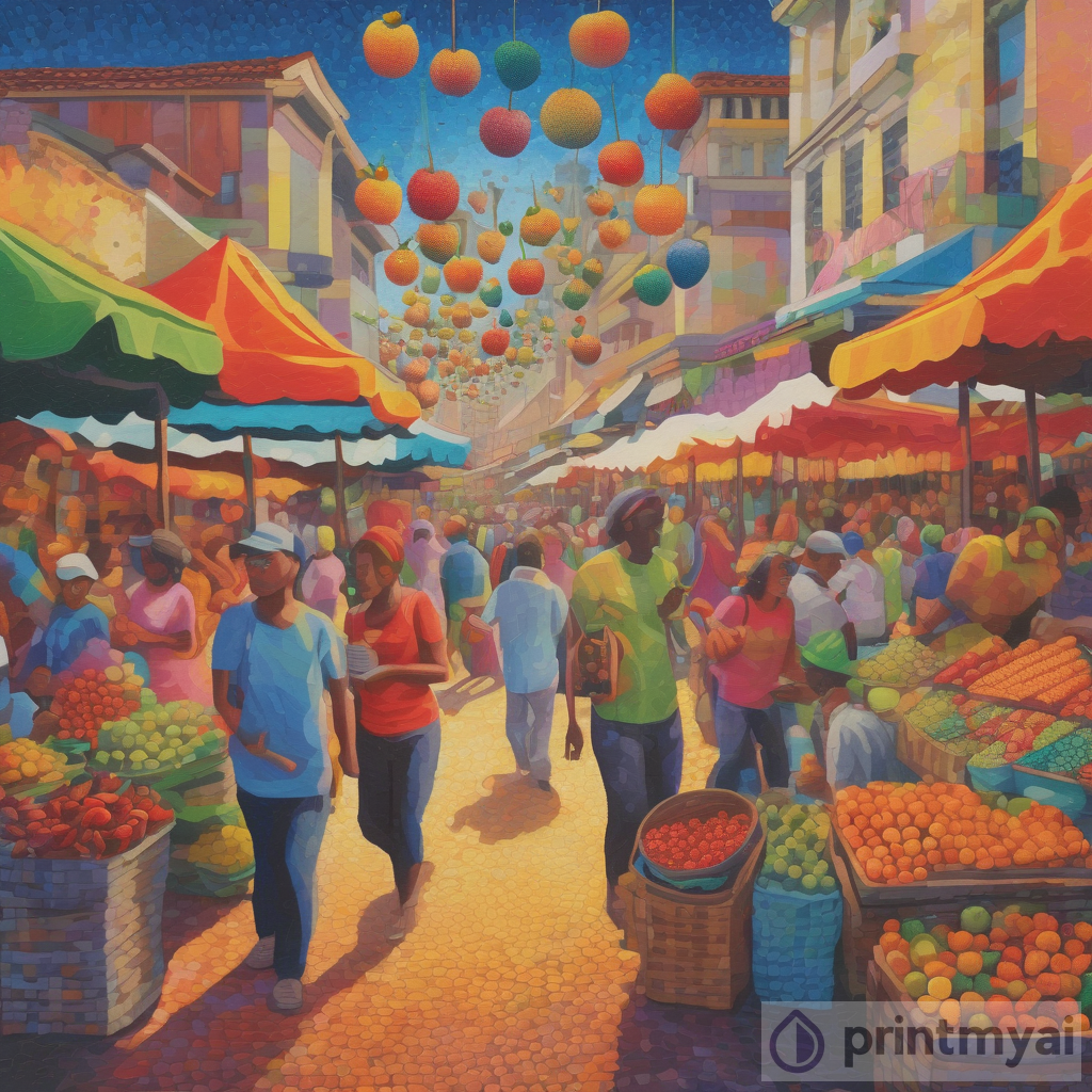 Vibrant Pointillism Marketplace Artwork