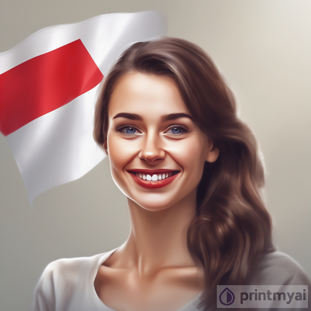 Translating English Text into Polish: Illustration of Smiling Woman on Flag