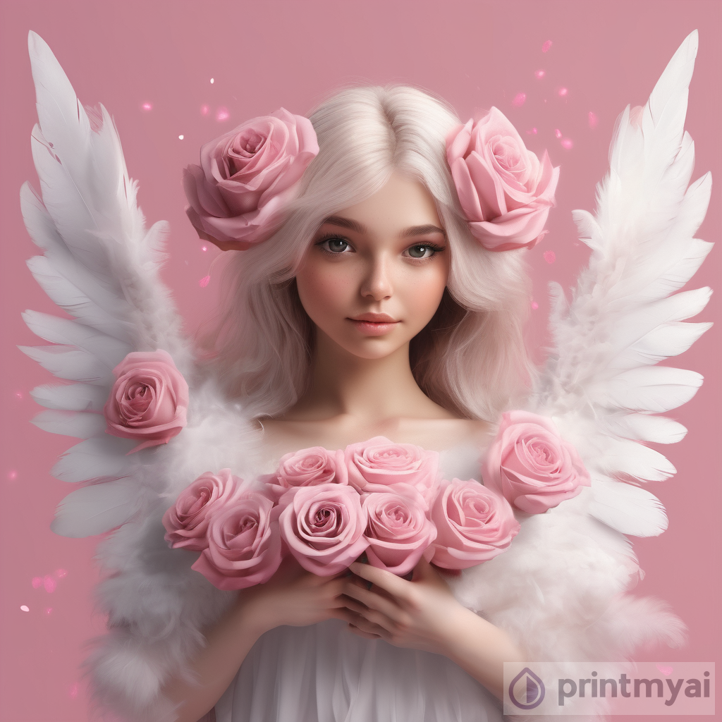 Sweet Female Angel with Pink Roses
