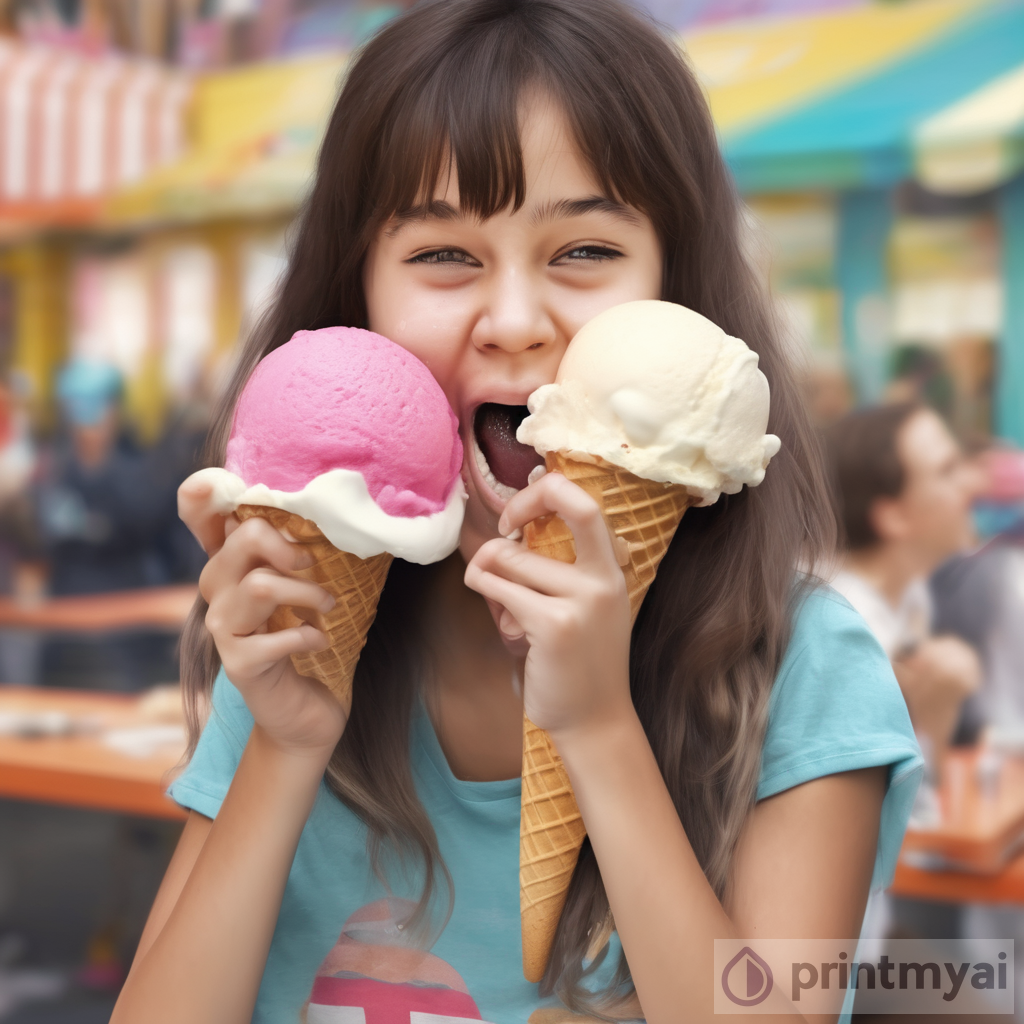 Giant Ice Cream Delight - Girl Indulging in Sweet Treat