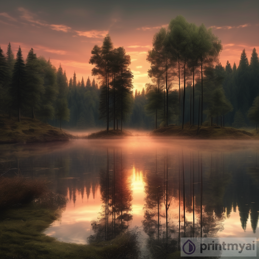 Tranquil Sunset Over Lake in Forest