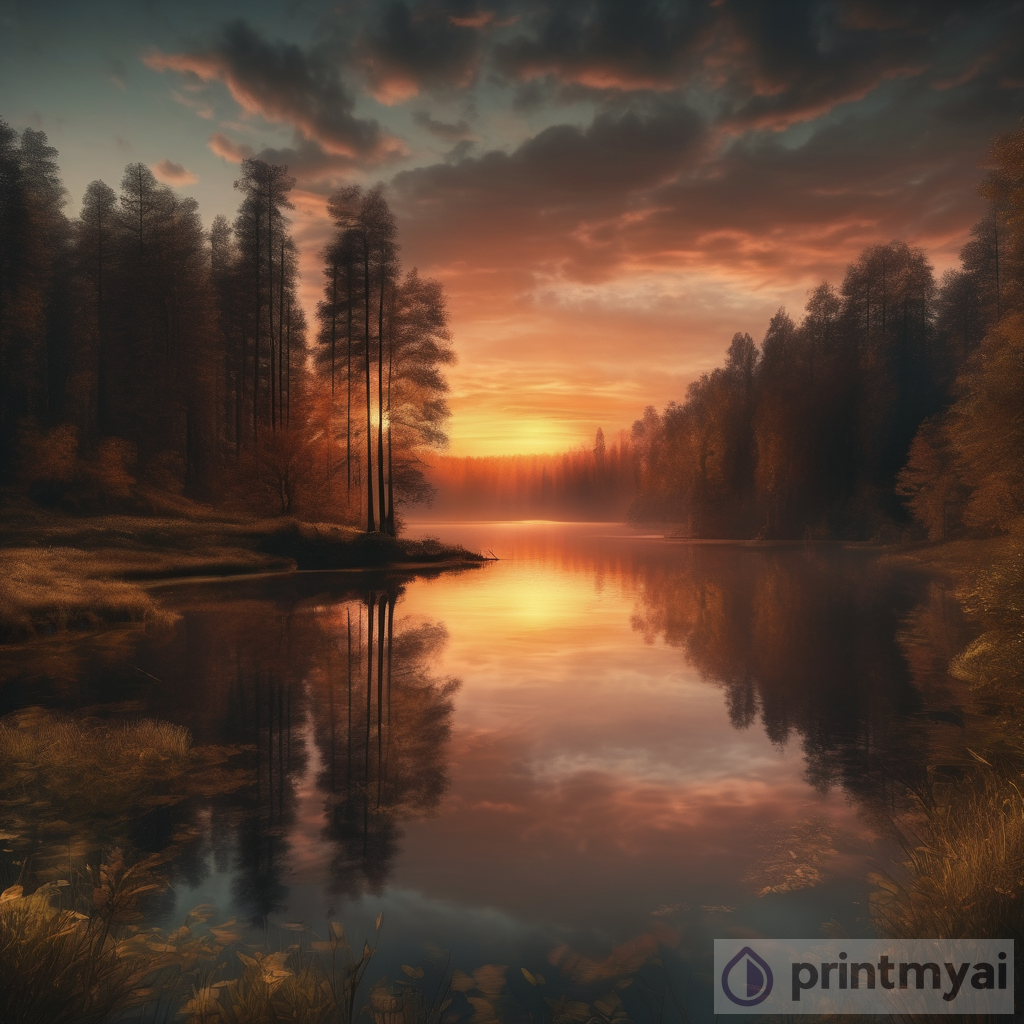 Tranquil Sunset Over Lake in Forest