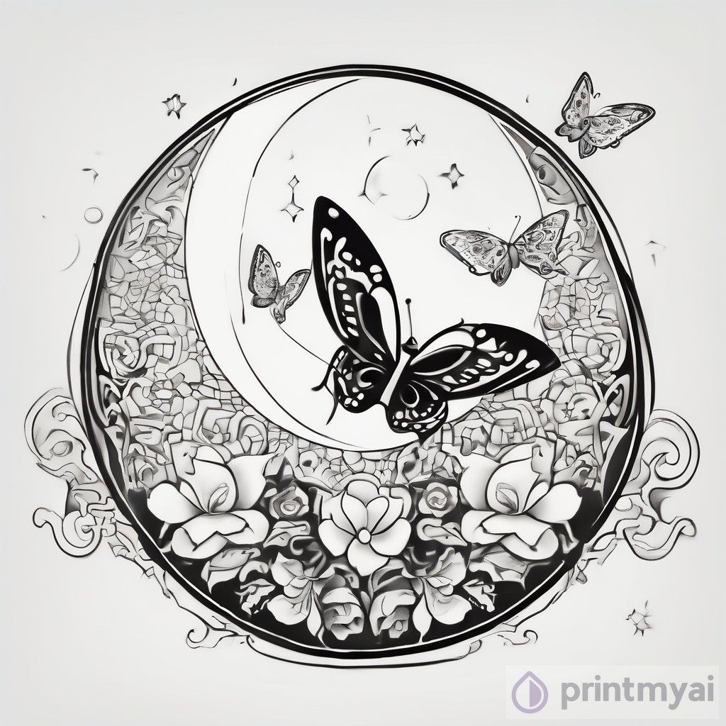 Minimalist Flying Butterfly Tattoo in Narrow A4 Format