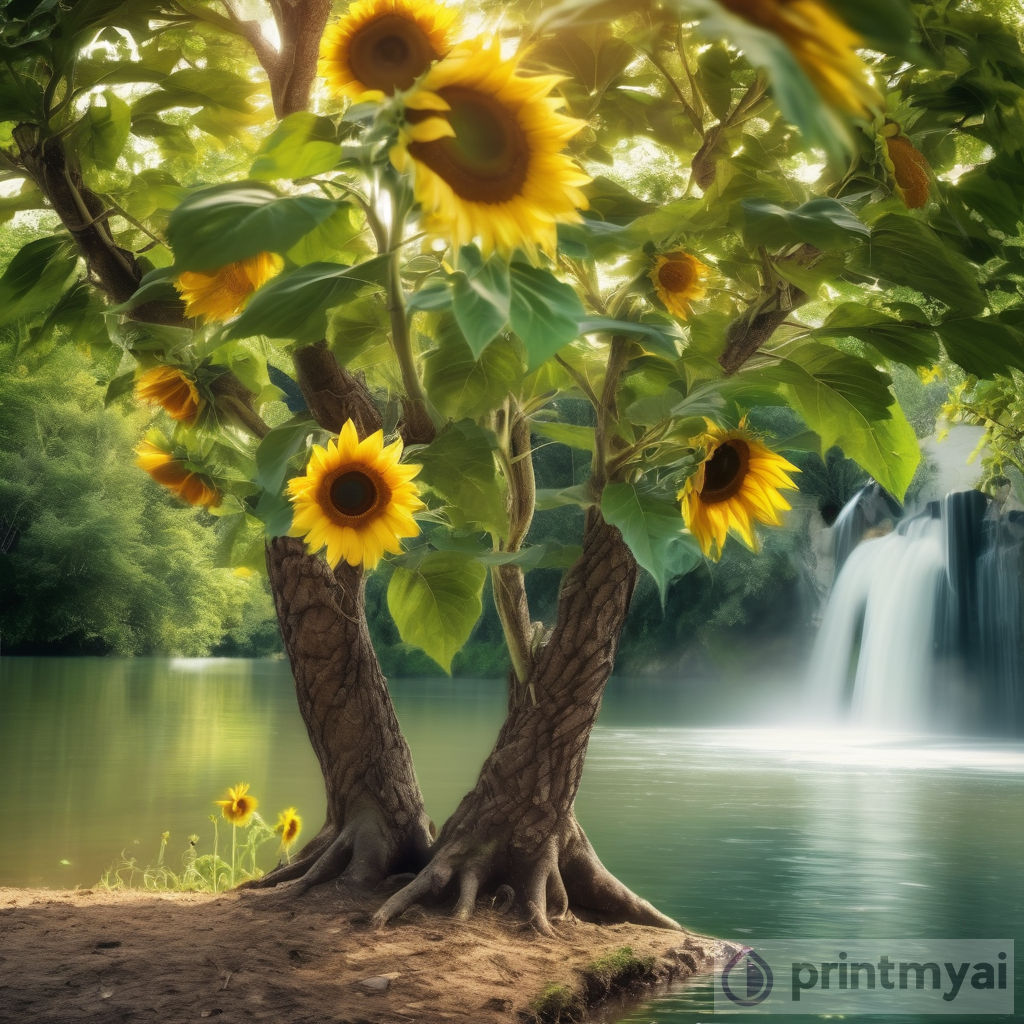 Beautiful Nature Focus: Tree, Sunflower, River