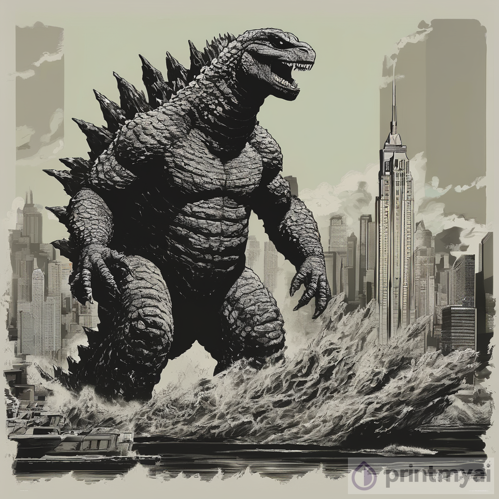 Godzilla Minimalist Poster - Black & White Art