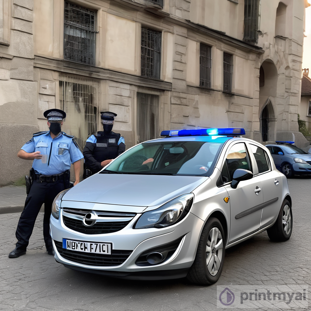 Silver Opel Corsa Busted by Police Car