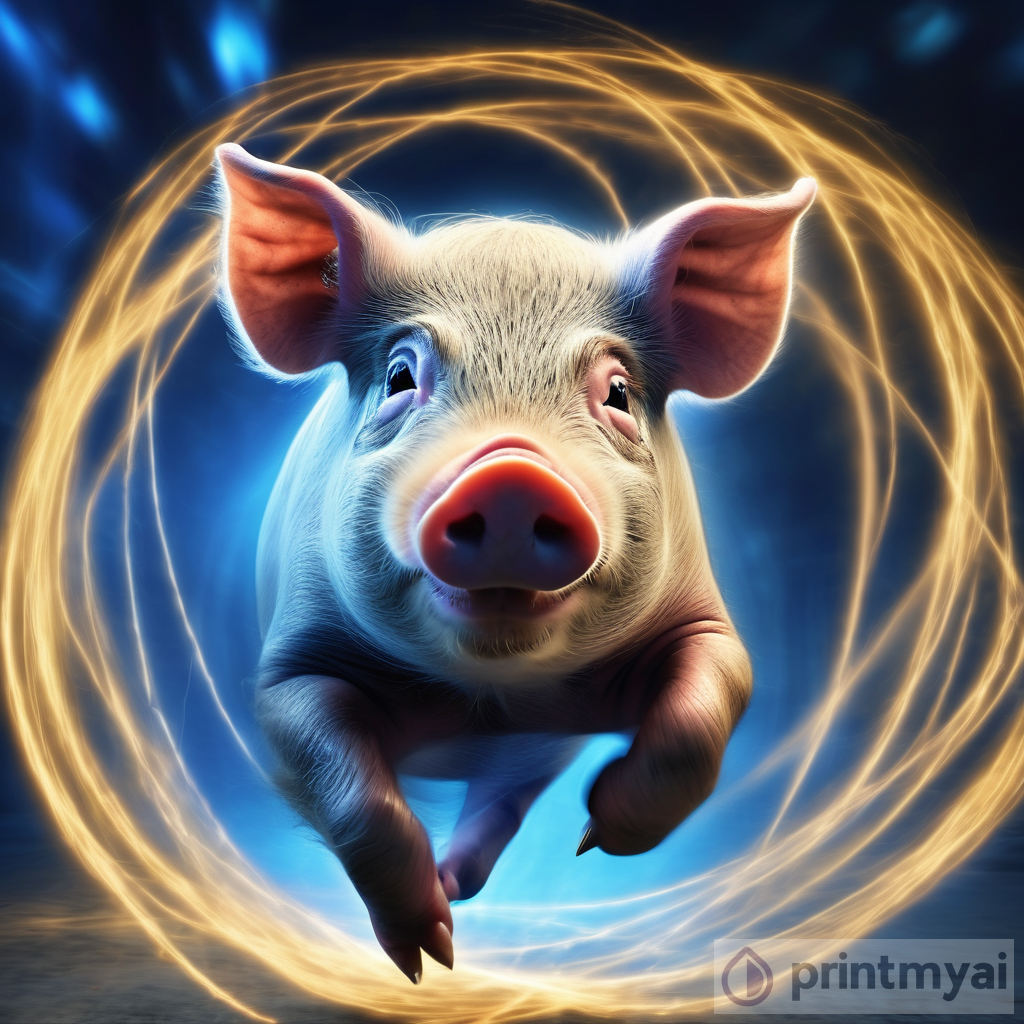 Surreal Pig Sprint: Blue Optical Fiber Art