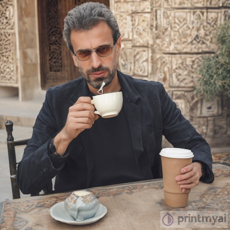 Armin zareiee is drinking coffee in Hafezieh