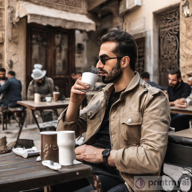 Armin zareiee  singer is drinking coffee in Hafezieh