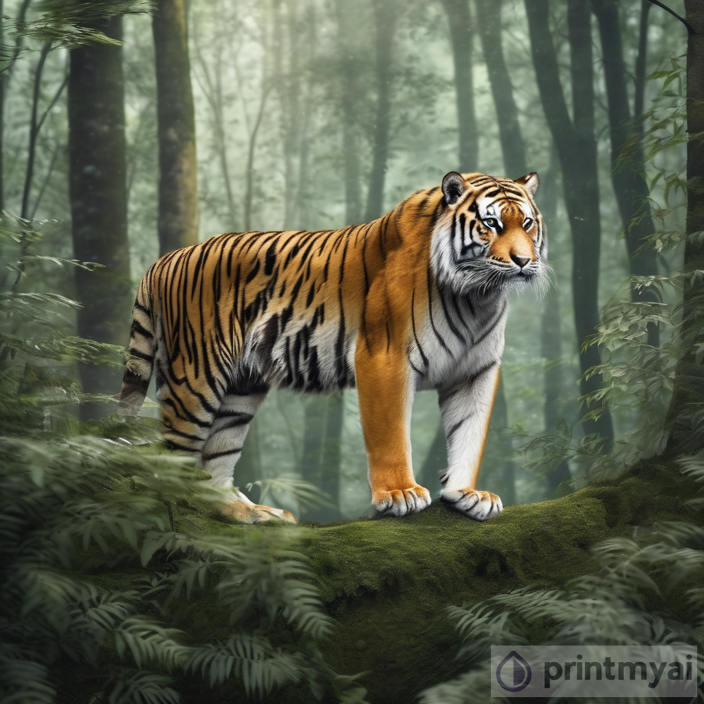 There is a Siberian Tiger in a dense forest